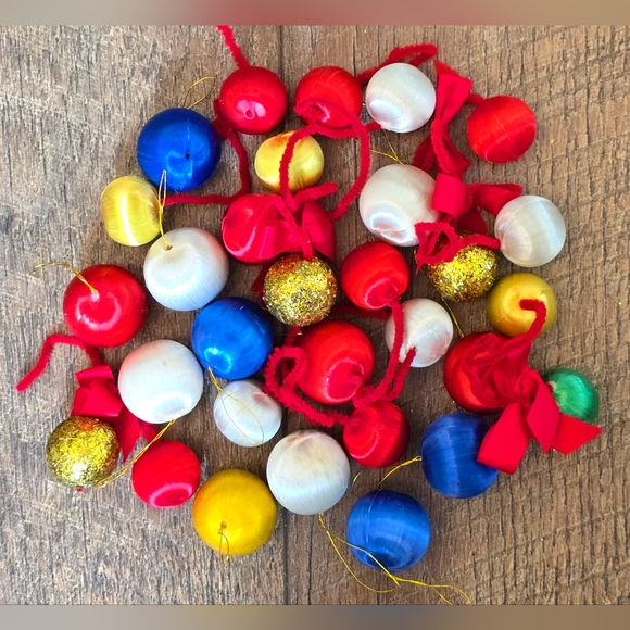 Other - 30 Vintage Miniature Satin Silk and Glitter Christmas Tree Ornaments Balls